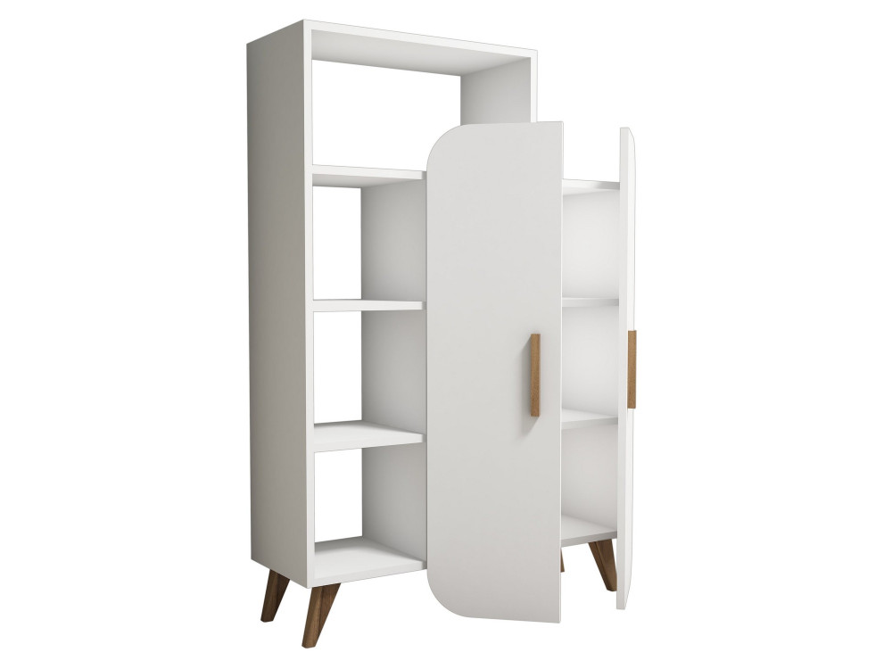 Möbelstück mit Holzregal "Form" - 90 x 32 x 132 cm - Weiß