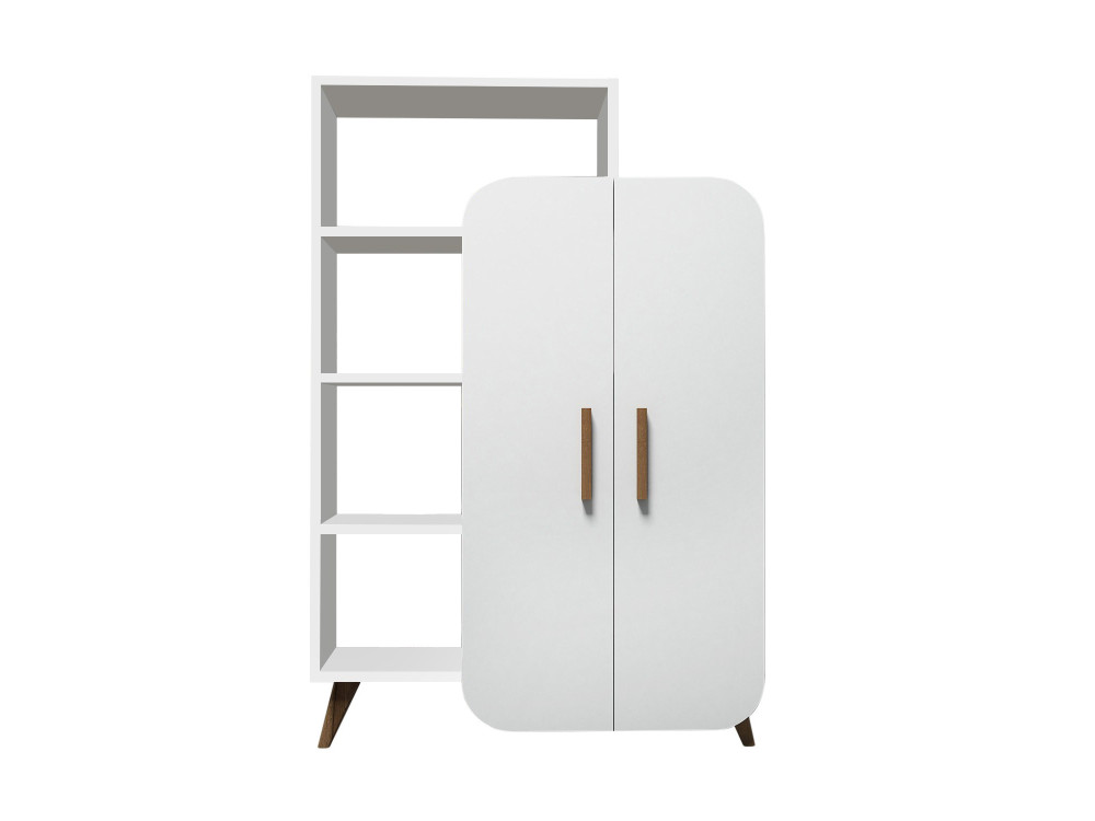 Möbelstück mit Holzregal "Form" - 90 x 32 x 132 cm - Weiß
