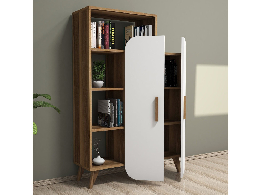 Holz Bücherregal "Form" 90 x 32 x 132 cm - Nussbaum
