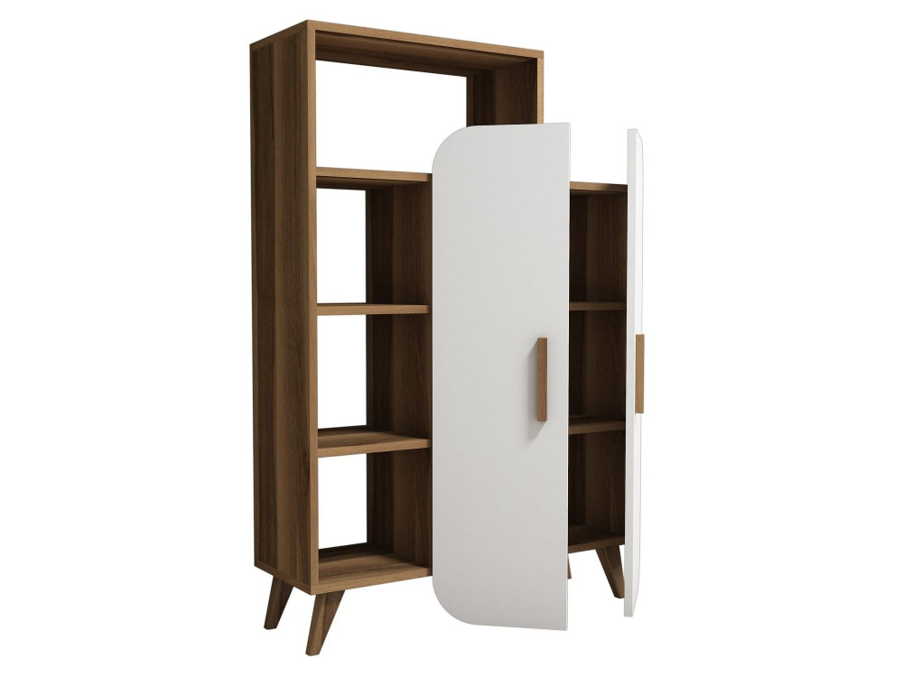 Holz Bücherregal "Form" 90 x 32 x 132 cm - Nussbaum