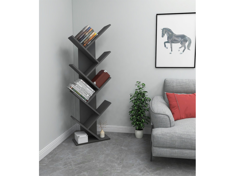 Holz Bücherregal "Hitit" - 46 x 22 x 128 cm - Anthrazitgrau