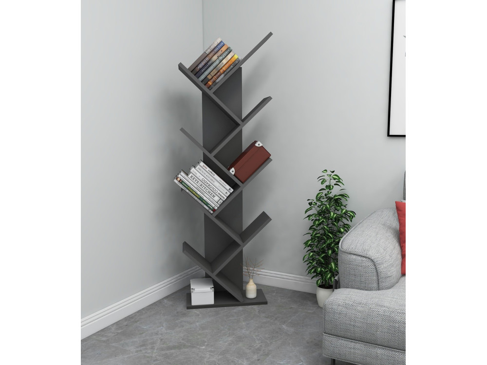 Holz Bücherregal "Hitit" - 46 x 22 x 128 cm - Anthrazitgrau