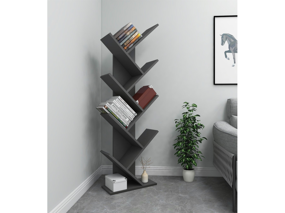 Holz Bücherregal "Hitit" - 46 x 22 x 128 cm - Anthrazitgrau