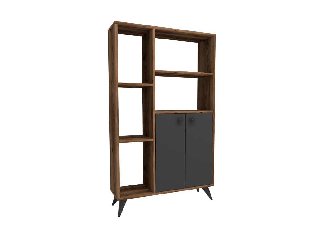 Holz Bücherregal "Meldan" - 80 x 25 x 135 cm - Walnuss Hell, Anthrazit