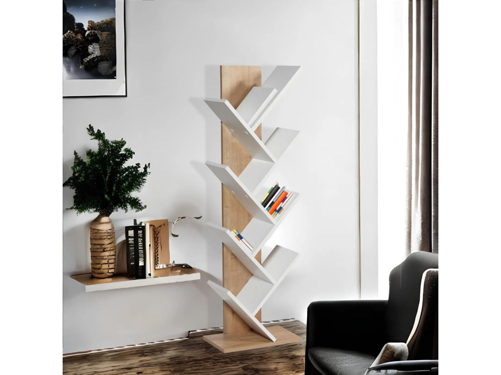 Bücherregal aus Holz "Tuval 066" - 46 x 22 x 129 cm - Eiche, Weiß