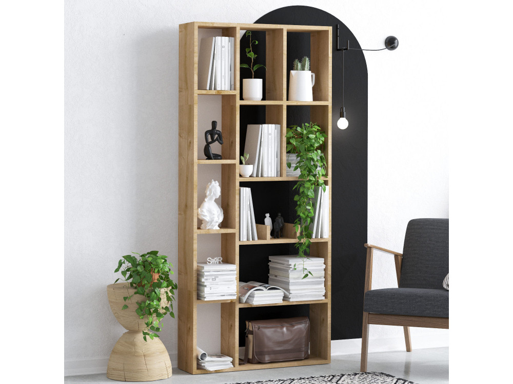 Holz Bücherregal "Demios" - 75 x 18 x 170 cm - Eiche Saphir