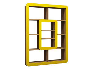 Holz Bücherregal "Orkide" - 108 x 21 x 140 cm - Walnuss, Gelb