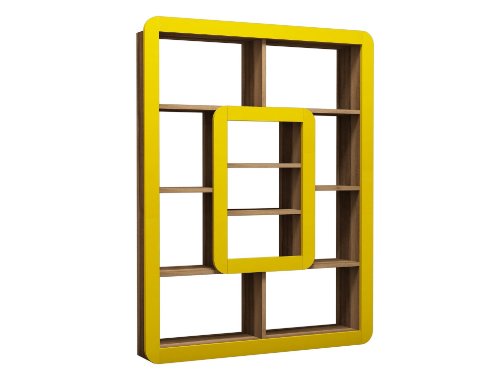 Holz Bücherregal "Orkide" - 108 x 21 x 140 cm - Walnuss, Gelb