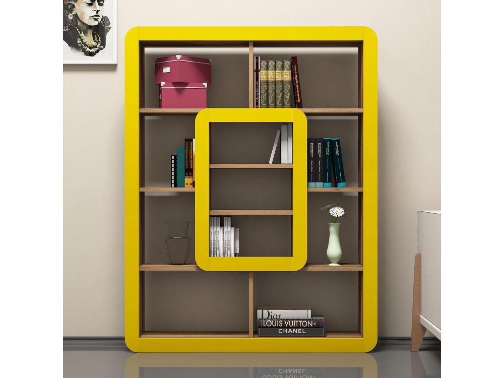 Holz Bücherregal "Orkide" - 108 x 21 x 140 cm - Walnuss, Gelb