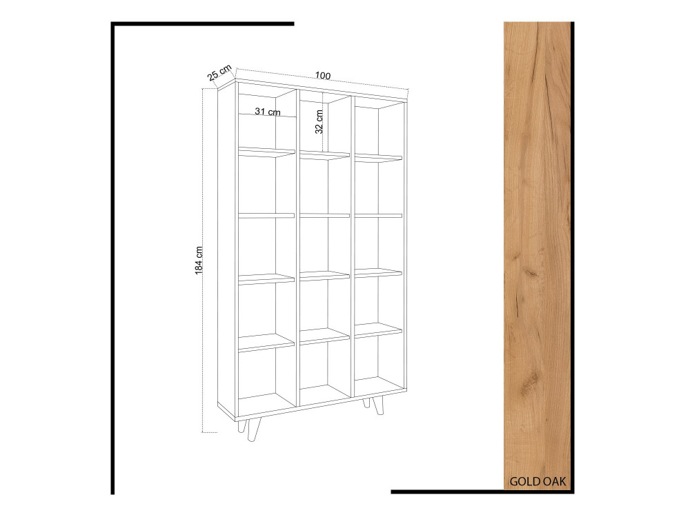 Holz Bücherregal "Zipa" 100 x 25 x 184 cm - Eiche