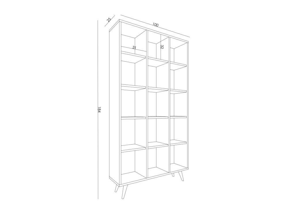 Holz Bücherregal "Zipa" 100 x 25 x 184 cm - Eiche