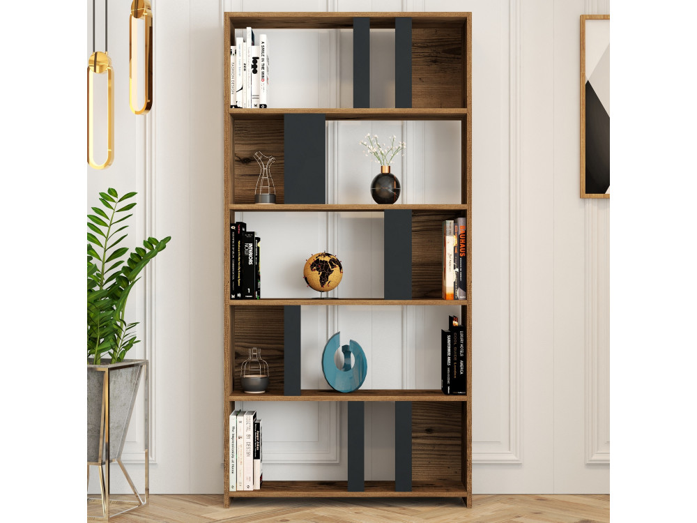 Holz Bücherregal "Lima" 90 x 20 x 180 cm - Nussbaum
