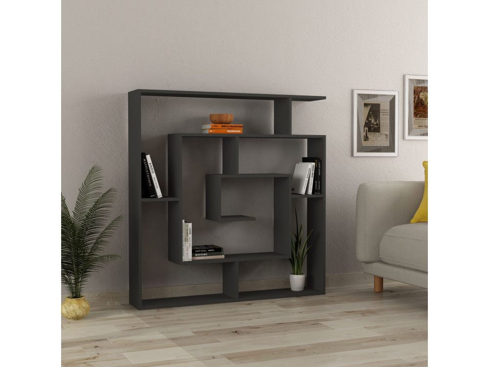 Holz Bücherregal "Labirent" - 125 x 22 x 129 cm - Anthrazitgrau
