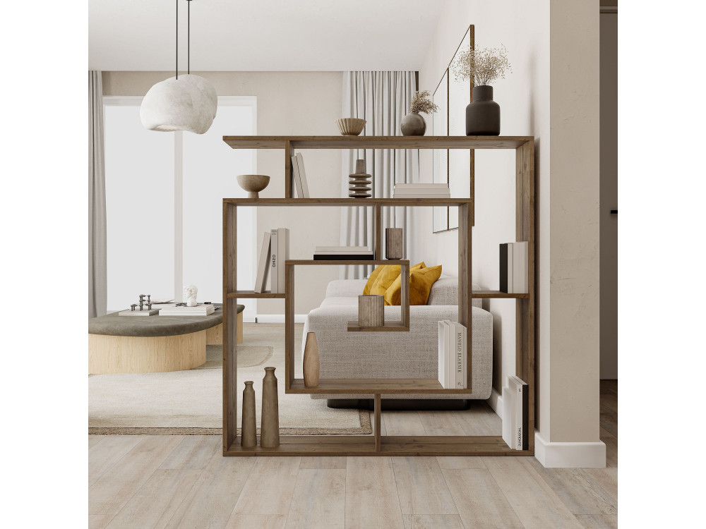 Holz Bücherregal "Labirent" - 125 x 22 x 129 cm - Braun