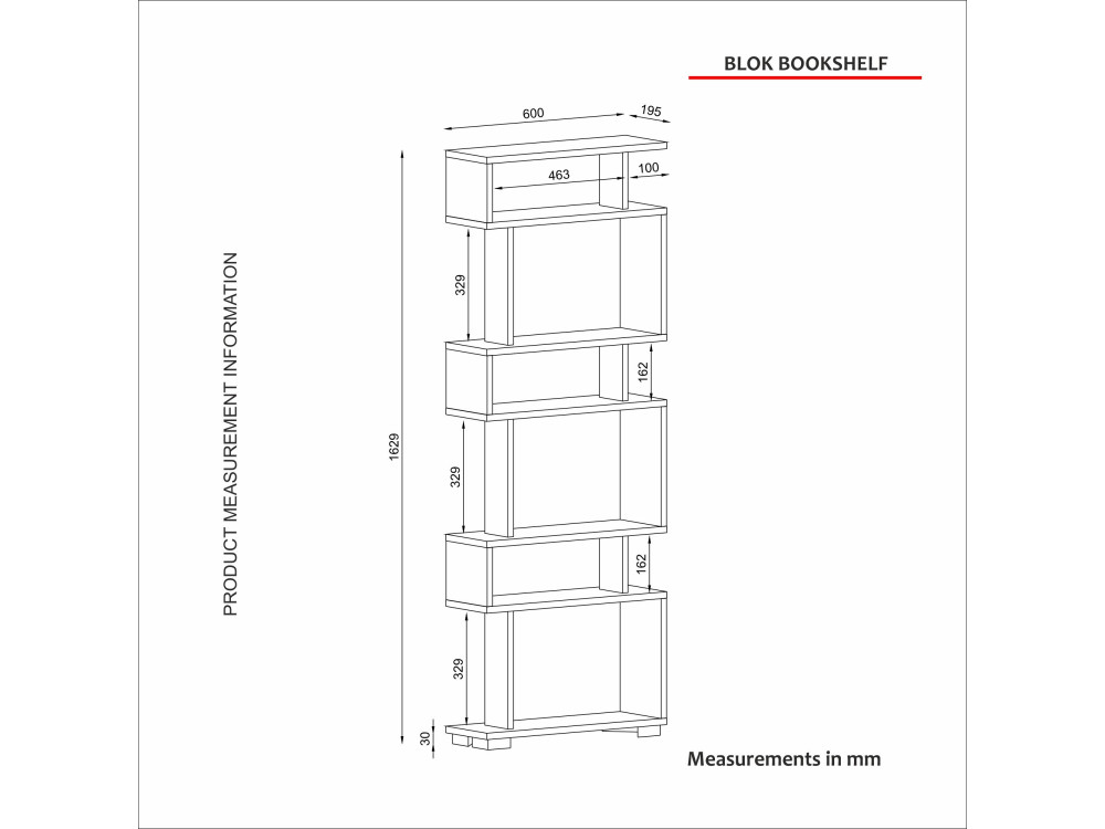 Holz Bücherregal "Blok" - 60 x 19 x 165 cm - Braun