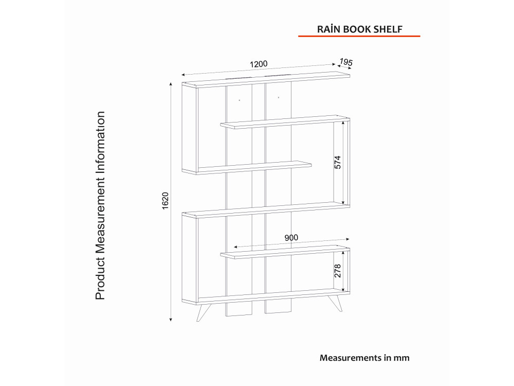 Holz Bücherregal "Rain" - 120 x 20 x 162 cm - Braun