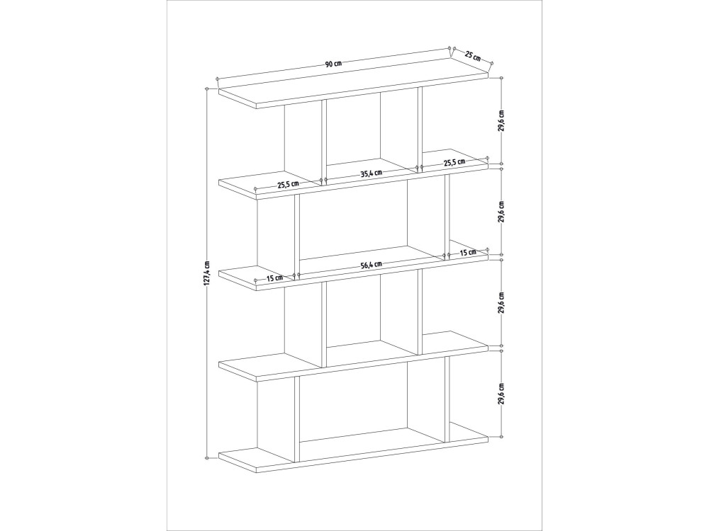 Holz Bücherregal "Harmon" - 90 x 25 x 127 cm - Weiß