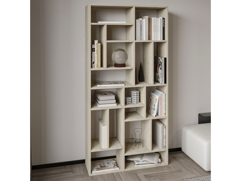 Bücherregal aus Holz "Nicola" - 90 x 30 x 180 cm - Travertin