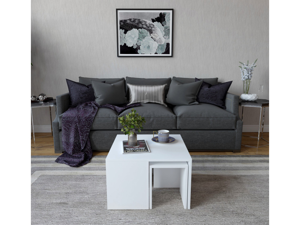 Couchtisch-Set aus Holz "Ortanca" - 60 x 60 x 37 cm - Weiß