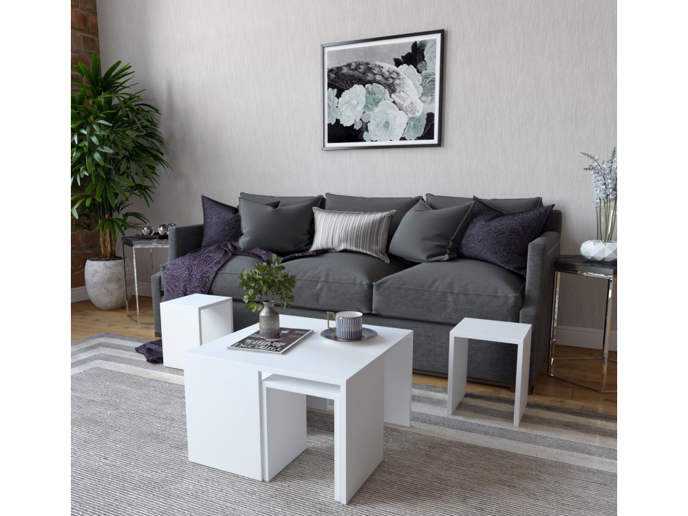 Couchtisch-Set aus Holz "Ortanca" - 60 x 60 x 37 cm - Weiß