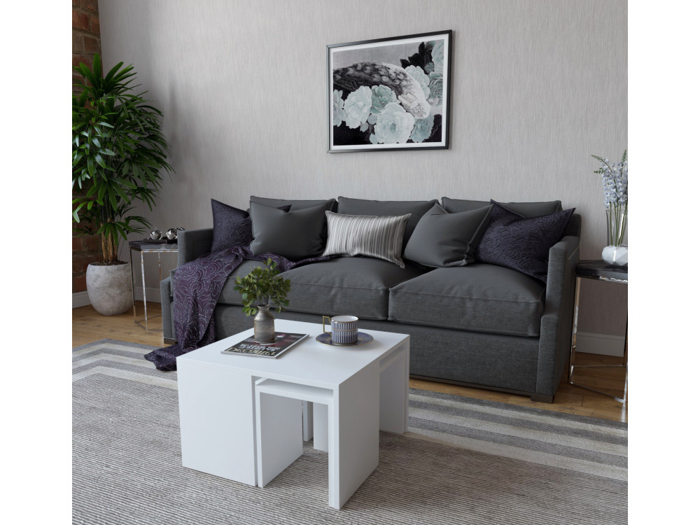 Couchtisch-Set aus Holz "Ortanca" - 60 x 60 x 37 cm - Weiß