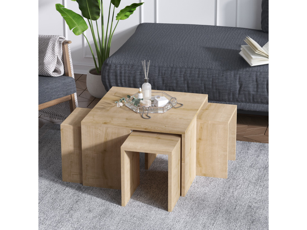 Couchtisch-Set aus Holz "Ortanca" - 60 x 60 x 37 cm - Eiche Saphir