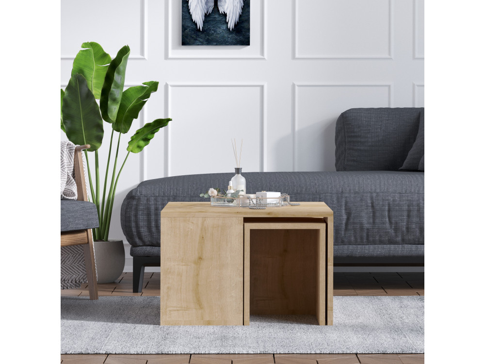 Couchtisch-Set aus Holz "Ortanca" - 60 x 60 x 37 cm - Eiche Saphir
