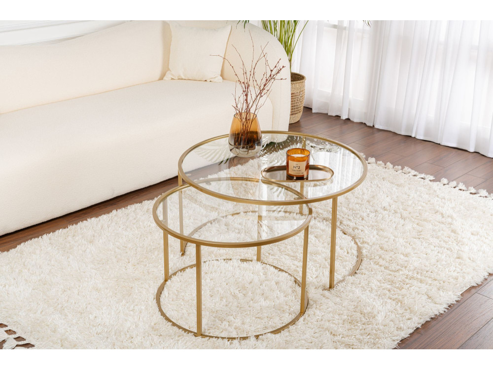 2er-Set Couchtische aus Metall "Aurum" - 80 x 80 x 43 cm - Transparent Gold