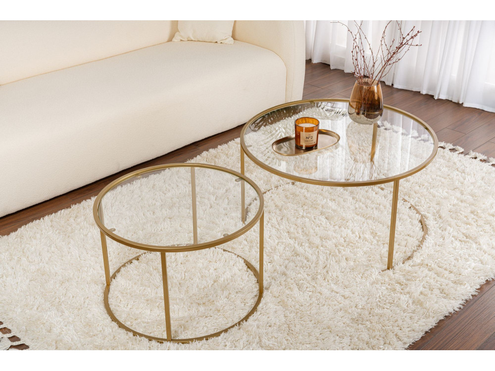 2er-Set Couchtische aus Metall "Aurum" - 80 x 80 x 43 cm - Transparent Gold