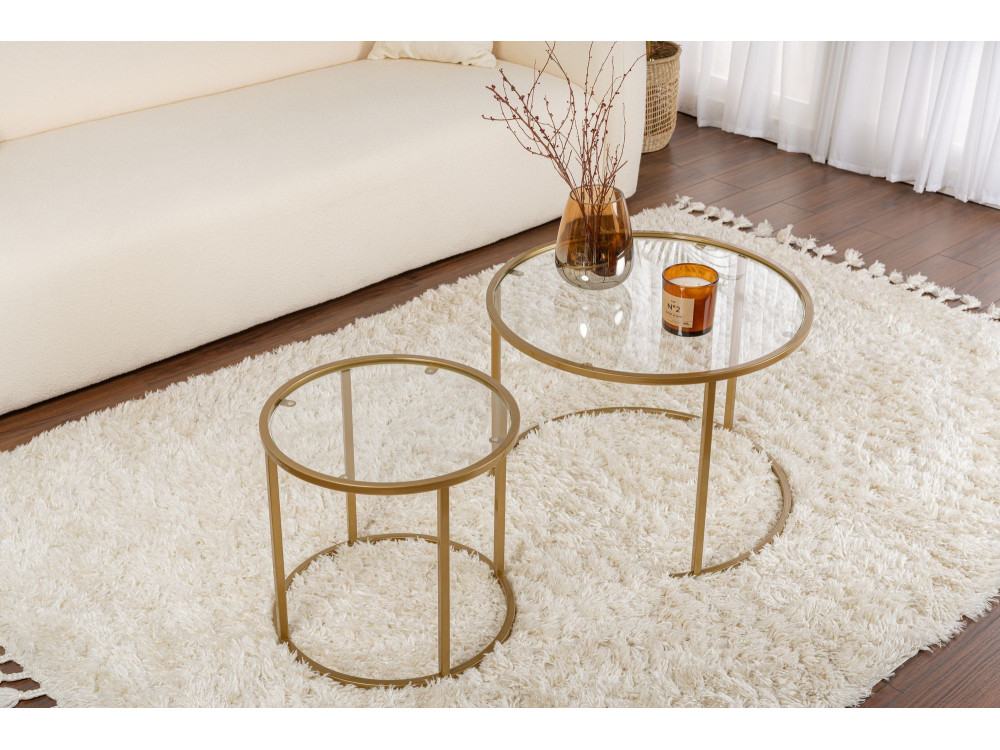 2er-Set Couchtische aus Metall "Aurum" - 60 x 60 x 43 cm - Transparent Gold