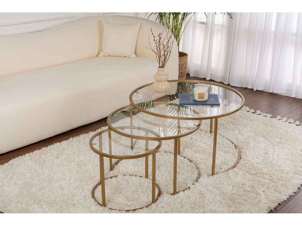 3er-Set Couchtische aus Metall "Aurum" - 80 x 80 x 43 cm - Transparent Gold