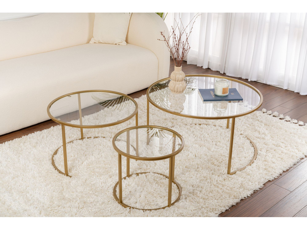 3er-Set Couchtische aus Metall "Aurum" - 80 x 80 x 43 cm - Transparent Gold