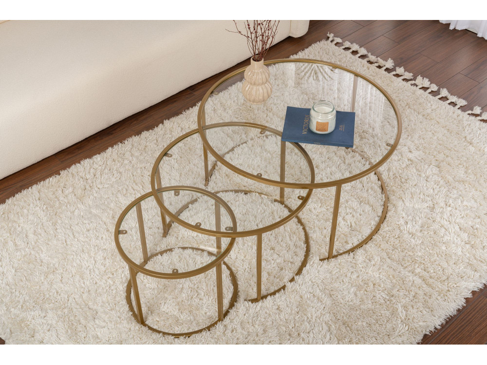 3er-Set Couchtische aus Metall "Aurum" - 80 x 80 x 43 cm - Transparent Gold