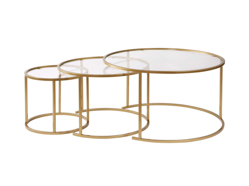 3er-Set Couchtische aus Metall "Aurum" - 80 x 80 x 43 cm - Transparent Gold
