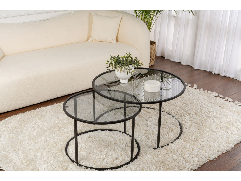 2er-Set Couchtische aus Metall "Aurum" - 80 x 80 x 43 cm - Schwarz Grau