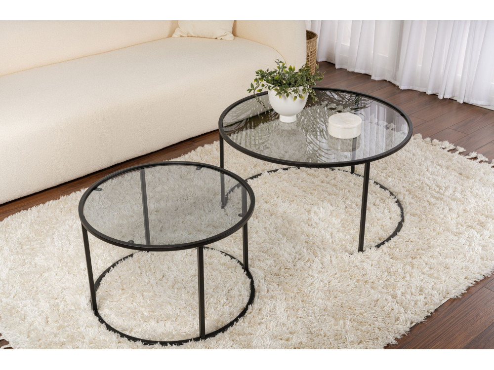 2er-Set Couchtische aus Metall "Aurum" - 80 x 80 x 43 cm - Schwarz Grau