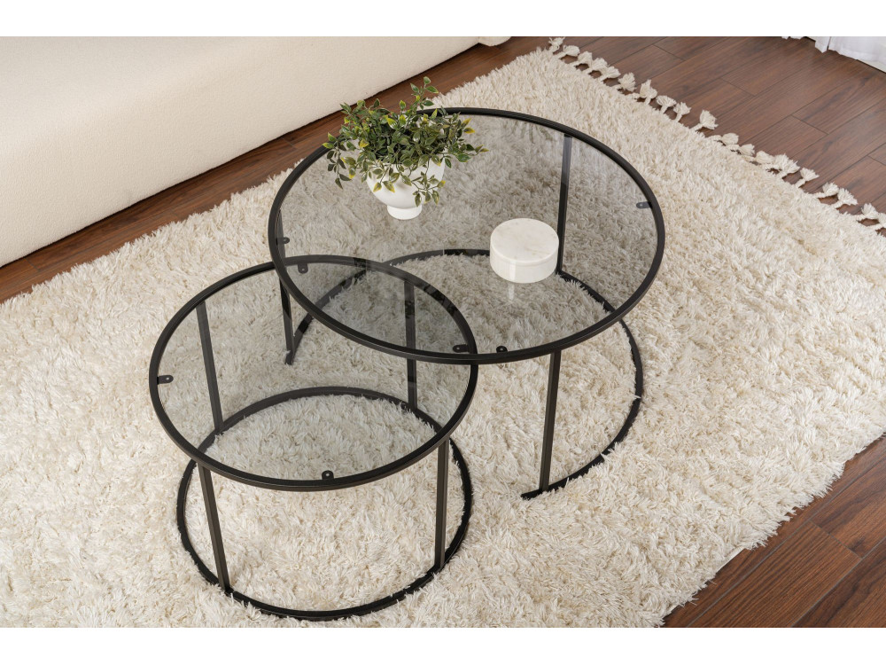 2er-Set Couchtische aus Metall "Aurum" - 80 x 80 x 43 cm - Schwarz Grau