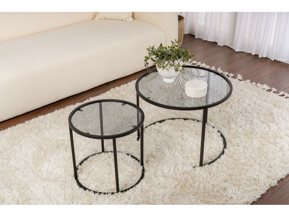 2er-Set Couchtische aus Metall "Aurum" - 60 x 60 x 43 cm - Schwarz Grau