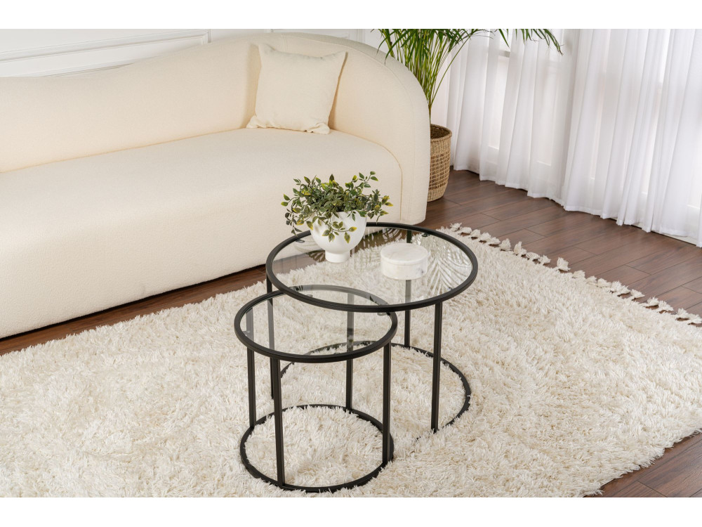 2er-Set Couchtische aus Metall "Aurum" - 60 x 60 x 43 cm - Schwarz Transparent
