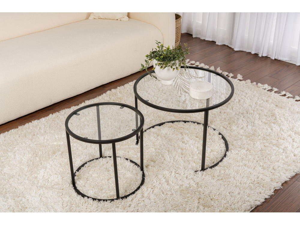 2er-Set Couchtische aus Metall "Aurum" - 60 x 60 x 43 cm - Schwarz Transparent