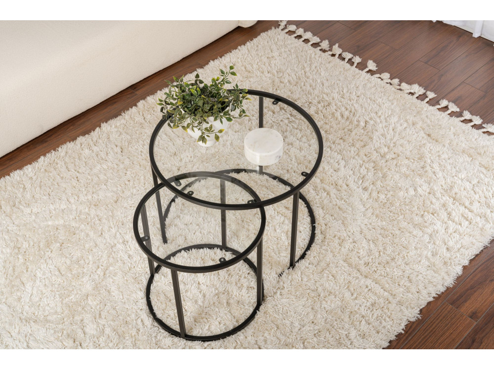 2er-Set Couchtische aus Metall "Aurum" - 60 x 60 x 43 cm - Schwarz Transparent