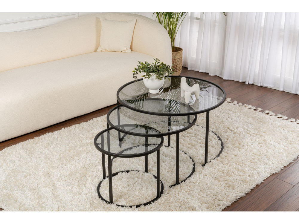 3er-Set Couchtische aus Metall "Aurum" - 80 x 80 x 43 cm - Schwarz Grau
