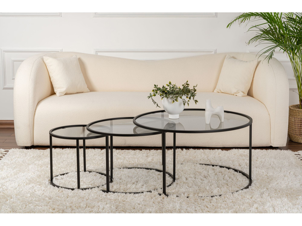 3er-Set Couchtische aus Metall "Aurum" - 80 x 80 x 43 cm - Schwarz Grau