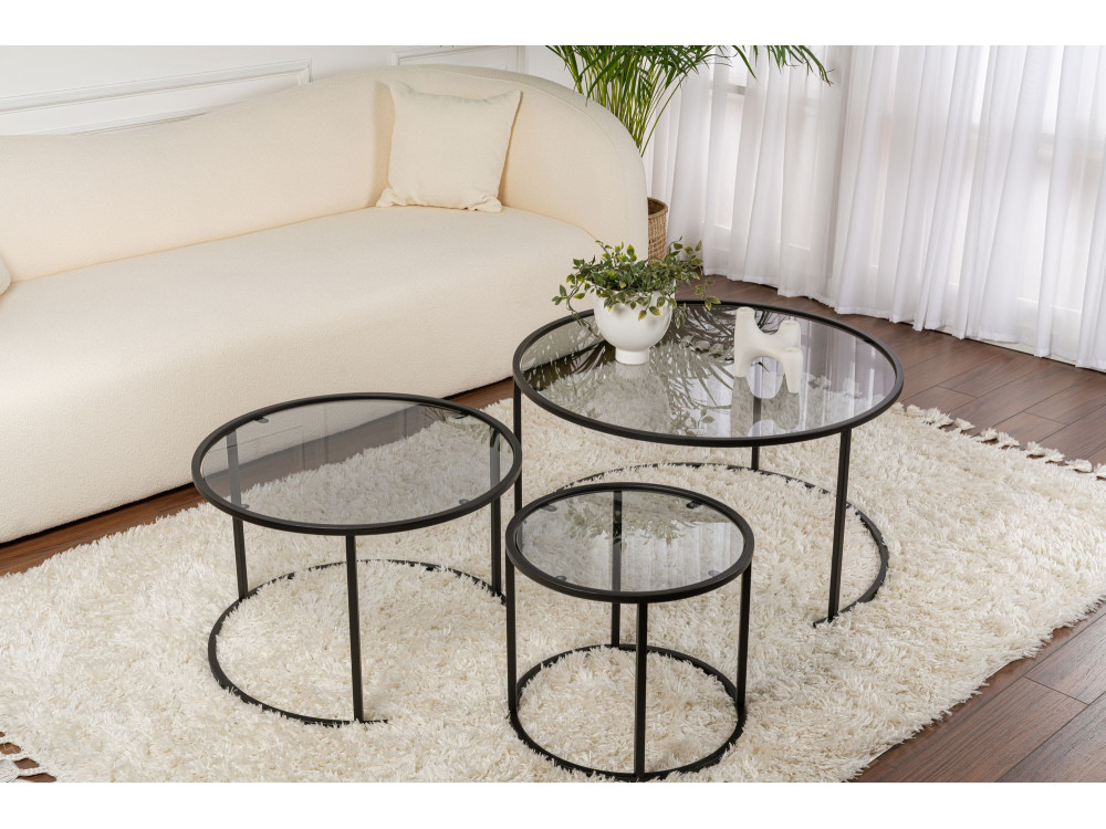 3er-Set Couchtische aus Metall "Aurum" - 80 x 80 x 43 cm - Schwarz Grau