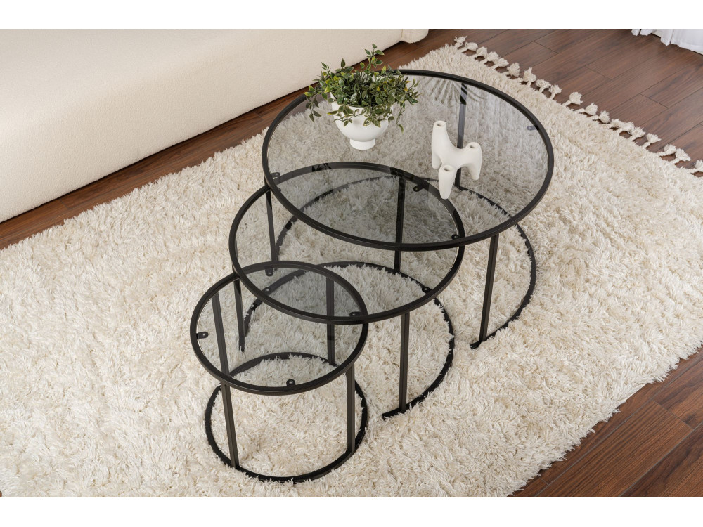 3er-Set Couchtische aus Metall "Aurum" - 80 x 80 x 43 cm - Schwarz Grau