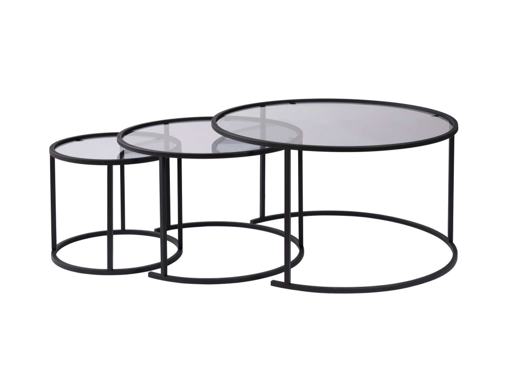 3er-Set Couchtische aus Metall "Aurum" - 80 x 80 x 43 cm - Schwarz Grau