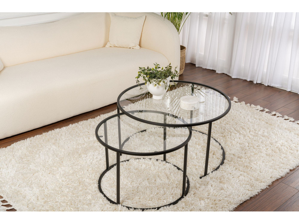 2er-Set Couchtische aus Metall "Aurum" - 80 x 80 x 43 cm - Schwarz Transparent