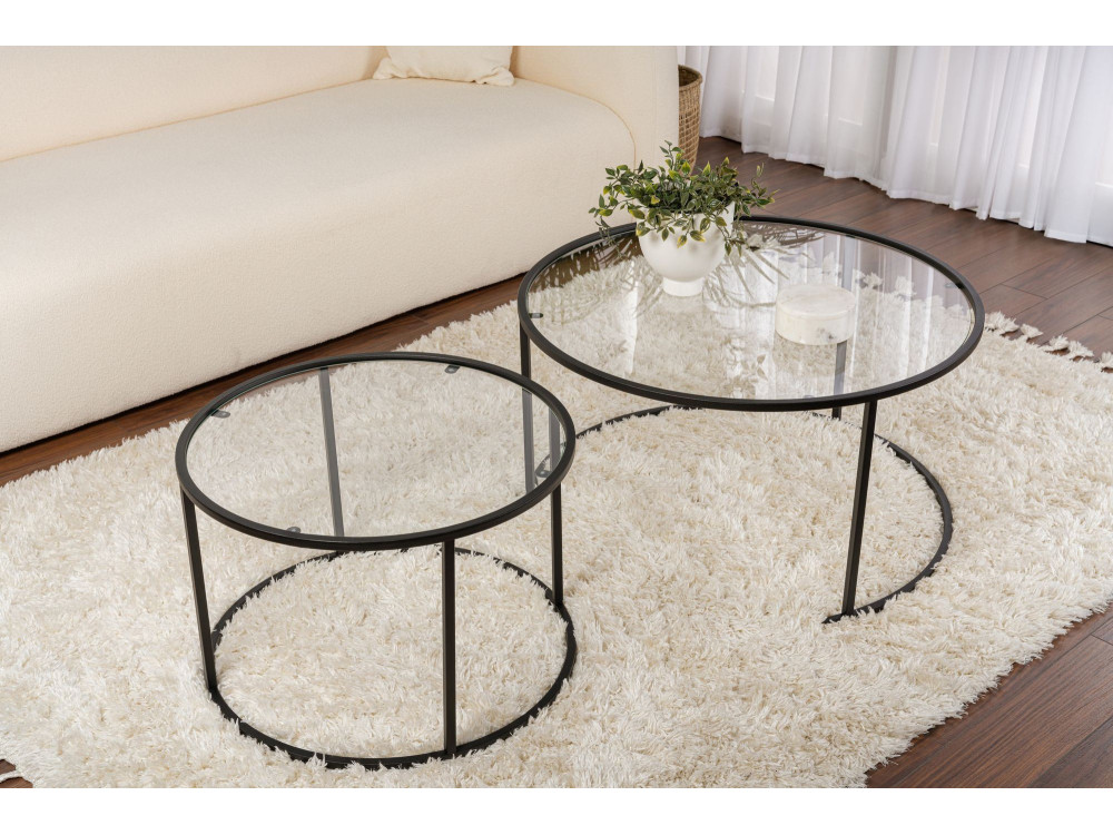 2er-Set Couchtische aus Metall "Aurum" - 80 x 80 x 43 cm - Schwarz Transparent