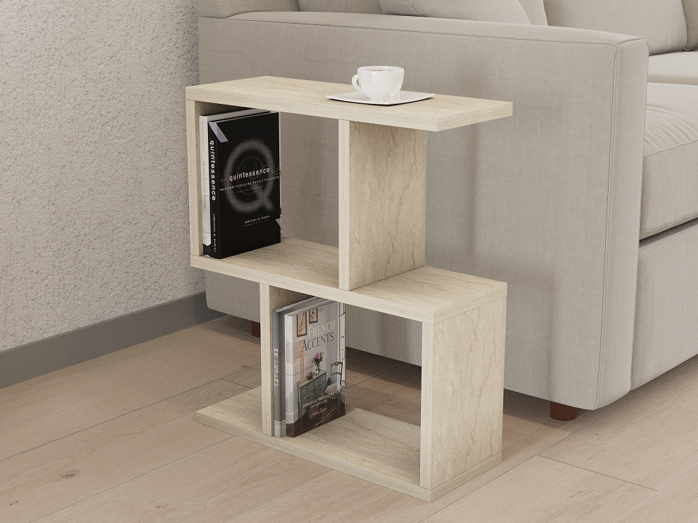 Beistelltisch „Zet“ aus Holz – 45 x 17 x 51 cm – Travertin