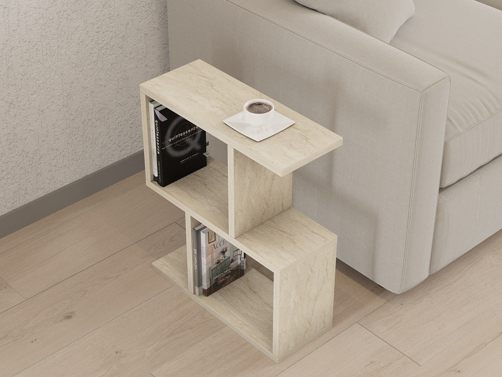 Beistelltisch „Zet“ aus Holz – 45 x 17 x 51 cm – Travertin